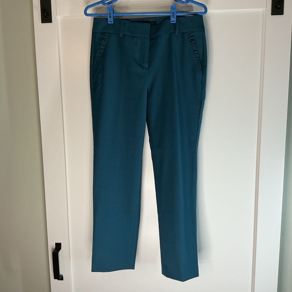 Talbots Womens Size 2 Blue Easy Travel Straight Pants Ruffle Pockets Office NWT